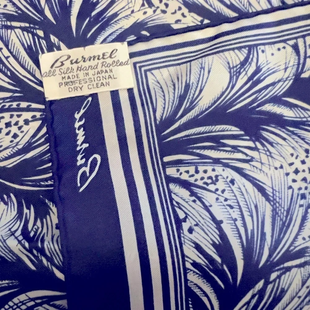 Vintage Burmel Hand Rolled Oblong Brown & White Frond Print Silk Scarf 15x 43
